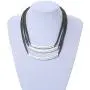 Avalaya Statement 3 Strand Layered Dark Grey Mesh Necklace with Tunnel Detailing - 48cm L/ 6cm Ext