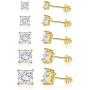GEMSME 18K Yellow Gold Plated Princess Cut Clear Cubic Zirconia Stud Earrings Pack of 5