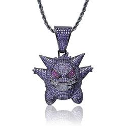 Gengar Purple Cubic Zirconia Hip Hop Pendant Necklace for Fans Classic Collection