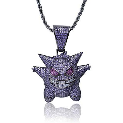 Gengar Purple Cubic Zirconia Hip Hop Pendant Necklace for Fans Classic Collection