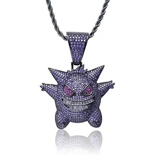 Gengar Purple Cubic Zirconia Hip Hop Pendant Necklace for Fans Classic Collection