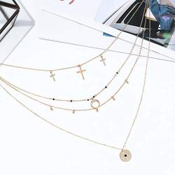 Acedre Boho Heart Cross Choker Necklace Moon Crescent Layered Necklaces Gold Bar Key Necklace Chains Adjustable Neck Jewelry Accessory for Women and Girls (C)