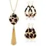 Hicarer Leopard Jewelry Set Long Necklace for Women Leopard Quatrefoil Necklace with Leather Teardrop Earrings, 3 Pack