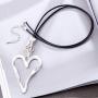 Silver Lover Heart Pendant Fashion Jewelry Black Leather Necklace for Women Long Rope Chain Chokers