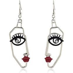 Human Abstract Art Face Crystal Statement Dangle Earrings Vintage Hypoallergenic Face Contour Drop Earring Fashion Punk Style Jewelry for Girls Teens Women