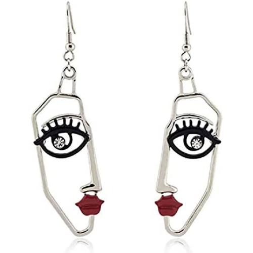 Human Abstract Art Face Crystal Statement Dangle Earrings Vintage Hypoallergenic Face Contour Drop Earring Fashion Punk Style Jewelry for Girls Teens Women