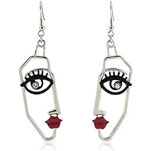 Human Abstract Art Face Crystal Statement Dangle Earrings Vintage Hypoallergenic Face Contour Drop Earring Fashion Punk Style Jewelry for Girls Teens Women