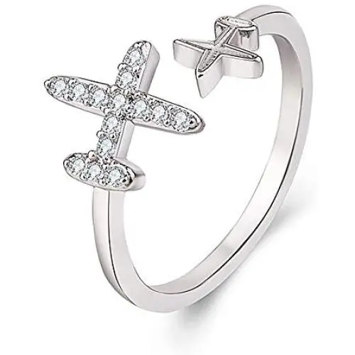 Eiffy Double Cubic Zircon Plane Aircraft Airplane Finger Ring Travel Trip Adjustable Open Finger Ring Jewelry Eiffy Double Cubic Zircon Plane Aircraft Airplane Finger Ring Travel Trip Adjustable Open Finger Ring Jewelry