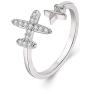 Eiffy Double Cubic Zircon Plane Aircraft Airplane Finger Ring Travel Trip Adjustable Open Finger Ring Jewelry