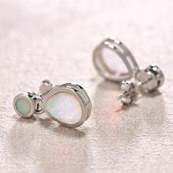 FANCIME October Birthstone Sterling Silver Created Opal Necklace Earrings Stud Hoop Dangle Cubic Zirconia CZ Fire Opal Halo Teardrop Pendant Fine Jewelry Gifts for Women Girls