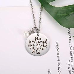 Gifts for Teenage Girls - Necklaces for Teen Girls Engraved Jewelry She Believed She Could So She Did Jewelry Pearl Necklace Inspirational Necklace Birthday Gift for Women