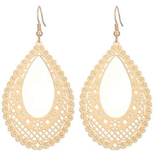 Drop Dangle Earrings Rose Gold or Silver Metal Filigree Teardrop Earrings Jewelry Gift for Women Teen Girls