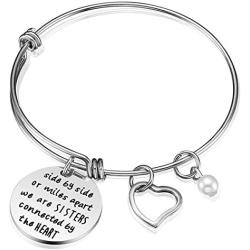 iJuqi Sister Bracelets Sister Gifts - Side by Side or Miles Apart We are Sisters Connected by The Heart Sister Bracelet Jewelry Sister Gifts from Sister