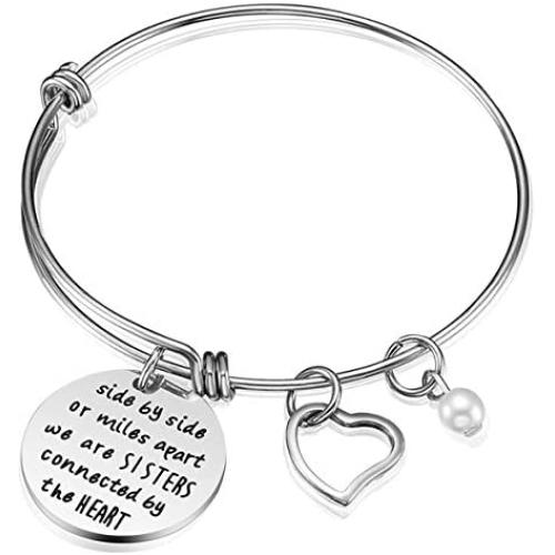 iJuqi Sister Bracelets Sister Gifts - Side by Side or Miles Apart We are Sisters Connected by The Heart Sister Bracelet Jewelry Sister Gifts from Sister
