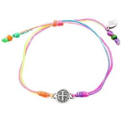 My Saint My Hero Breathe Blessing Bracelet - Silver-Plated Medal on Rainbow Hand-Woven Cord