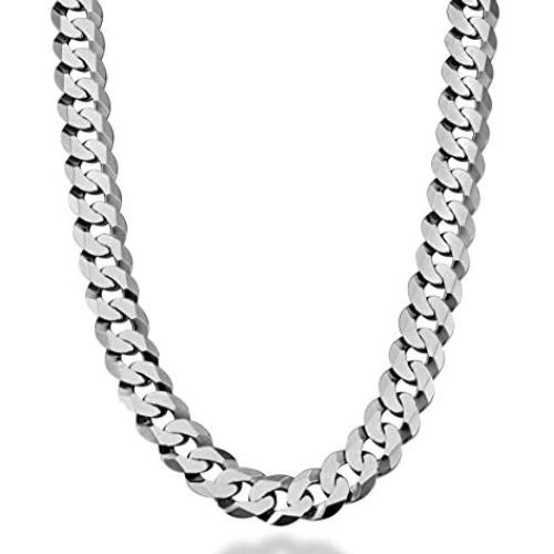 Miabella Solid 925 Sterling Silver Italian 12mm Solid Diamond-Cut Cuban Link Curb Chain Necklace for Men, 18, 20, 22, 24, 26, 28 Inch Made in Italy