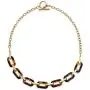 Bling Jewelry Fashion Brown Oval Link Tortoise Shell Collar Necklace for Women for Teen 14K Gold Plated Stainless Steel Toggle Clasp