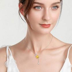 925 Sterling Silver Sunflower Necklace Bee Pendant Necklace for women Girls Dainty Jewelry Gifts