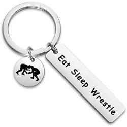 WUSUANED Wrestling Lover Gift Eat Sleep Wrestle Keychain Workout Jewelry Gift for Sport Lover