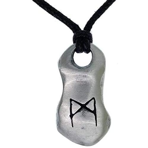 Norse Viking Jewelry Mannaz M Mankind Knowledge Manifests True Self Element Air Elder Futhark Rune Runic Protection Amulet Silver Pewter Mens Pendant Necklace Charm For men W adjustable Cord