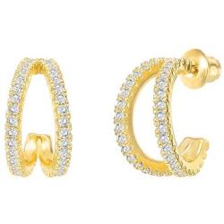 PAVOI 14K Gold Plated Sterling Silver Split Hoop Huggie Earrings in Rose Gold, White Gold and Yellow Gold