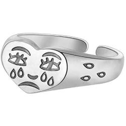 Sad Face Ring,Women Girls Streetwear Open Fun Cartoon Crying Face Tear Drop Weep Adjustable Statement Rings