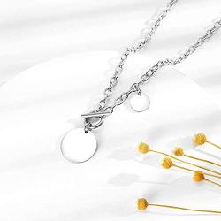 Disc Coin Round Circle Charm Cable Chain Necklace with Toggle Clasp for Women Girls Simple Full Moon Minimalist Geometric Stainless Steel Dainty Punk Classic Jewelry Gifts for Birthday Best Friend 22''