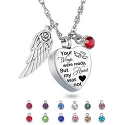 Cremation Jewelry for Ashes Heart Urn Necklace & 12 Birthstones Your Wings were ready my heart was not Crystal Keepsake Jewelry