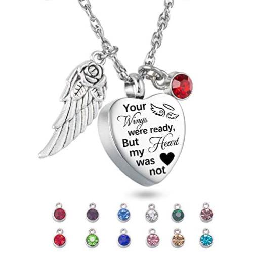 Cremation Jewelry for Ashes Heart Urn Necklace & 12 Birthstones Your Wings were ready my heart was not Crystal Keepsake Jewelry