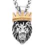 Warvik Crown Head Lion King Pendant Necklace Hip Hop Fashion Style, Stainless Steel Jewelry Mens Womens Wheat Chain 20/28inch