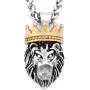 Warvik Crown Head Lion King Pendant Necklace Hip Hop Fashion Style, Stainless Steel Jewelry Mens Womens Wheat Chain 20/28inch Warvik Crown Head Lion King Pendant Necklace Hip Hop Fashion Style, Stainless Steel Jewelry Mens Womens Wheat Chain 20/28inch