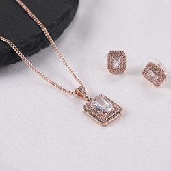 Miss Rabbit Elegant Women Wedding CZ Jewelry Set with Square Crystal Earrings & Necklace, Good for Gifts and Every Day Wear
