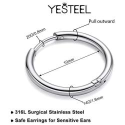 316L Surgical Steel Hoop Earrings, 6mm 8mm 10mm Huggie Hoop Earrings Men Hypoallergenic, Small Sleeper Mens Hoop Earrings Cartilage Earrings for Women 20G 18G