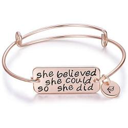 Ingooood Graduation Gift Bracelet for Women 2021 Graduation Cap Bracelet She Believed She Could So She Did Adjustable Bracelet for Women (Rose Gold)