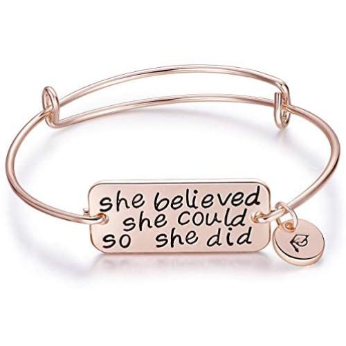 Ingooood Graduation Gift Bracelet for Women 2021 Graduation Cap Bracelet She Believed She Could So She Did Adjustable Bracelet for Women (Rose Gold)