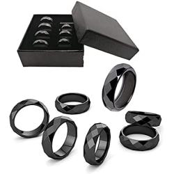 Genuine Hematite Rings for Women and Men, Hematite Ring that Absorbs Negative Energy ,Anxiety Balance Root Chakra for Unisex（Pack of Mixed Size） (6mm Magnetic Multi-faceted Rings(7Pcs))