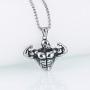 AMGJ Bodybuilding Muscle Man Wrestling Barbell Dumbbell Pendant Necklaces Stainless Steel Gym Fitness Necklace Men