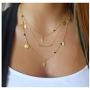 Chargances Bohemia Gold Layered Necklace Long Drop Necklaces Three-Layered Necklace Set Multilayer Chain Leaf Disc Pendant Layered Necklaces for Women Beads Leaf Jewelry for Women and Girls