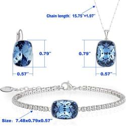 Embellished with crystail from Swarovski Jewelry Set-Blue Square Stone-Pendant Necklace-Earrings-Bracelet for Women and Girls