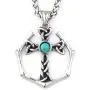 Warvik Irish Cross Celtic Knot Triquetra Pendant Necklace Silver Color Turquoise Stainless Steel Jewelry Mens Womens Wheat Chain 20/28inch