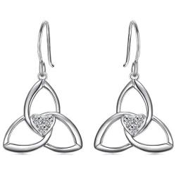 S925 Sterling Silver Celtic Knot Earrings for Women Irish Good Luck Drop Dangle Hook Earrings