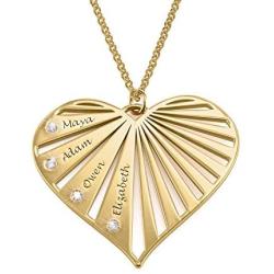 MyNameNecklace Engraved Heart Family Names Necklace with Diamond Personalized Inscription Customization for Wife Mother Women Jewelry Gift