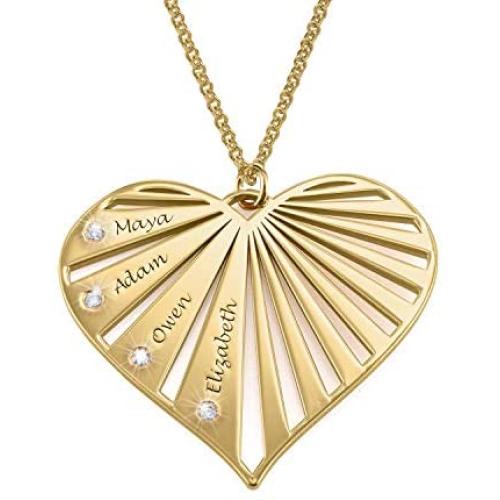 MyNameNecklace Engraved Heart Family Names Necklace with Diamond Personalized Inscription Customization for Wife Mother Women Jewelry Gift