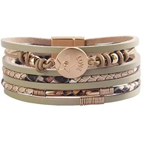 AZORA Womens Leather Wrap Bracelet Multi Strands Leopard Print Cuff Bracelets Bangle Jewelry for Women Teen Girls AZORA Womens Leather Wrap Bracelet Multi Strands Leopard Print Cuff Bracelets Bangle Jewelry for Women Teen Girls