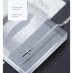 Small Cross Pendant Necklace for Women Girls Men S925 Sterling Silver White Gold Plated Tiny Polished Crucifix Chain Simple Pray Personalized Jewelry Best Friend Gift Box 18''