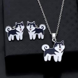 UJIMS Husky Jewelry Funny Husky Pendant Necklace Earrings Set Husky Mom Jewelry for Pet Owners Dog Gift for Husky Lover