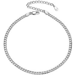 Silvora Sterling Silver Anklet for Women/Men, Minimalist Durable Cuban Link/Figaro Chain Foot Bracelet Anklets for Beach Party - Send with Gift Box