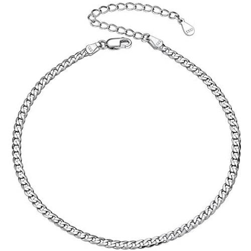 Silvora Sterling Silver Anklet for Women/Men, Minimalist Durable Cuban Link/Figaro Chain Foot Bracelet Anklets for Beach Party - Send with Gift Box