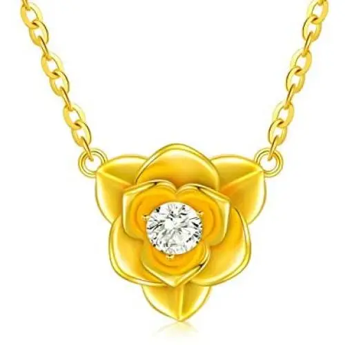 Solid 18k Gold Flower Pendant Necklace for Women, Real Gold Fine Jewelry Gifts for Wife/Girlfriend/Mother, Birthday Present for Her, 16+1 Inch Chain