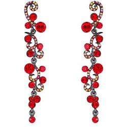 EVER FAITH Bridal Flower Wave Austrian Crystal Dangle Earrings